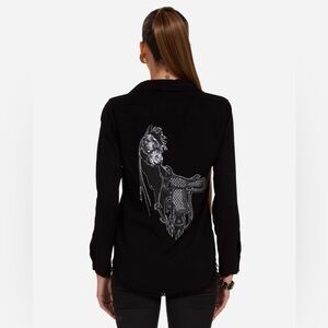 Lauren Moshi SLOANE Black Horse Button Down Shirt
